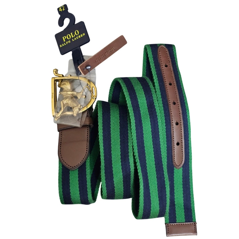 Polo Ralph Lauren Big & Tall‎ Striped Belt Size 42 3D Pony Buckle UNISEX NWT